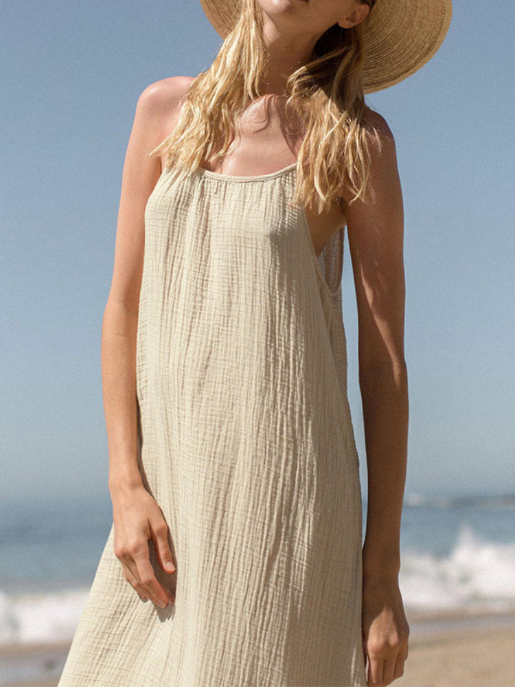 Averie - 100% Cotton Spaghetti Strap Beach Midi Dress