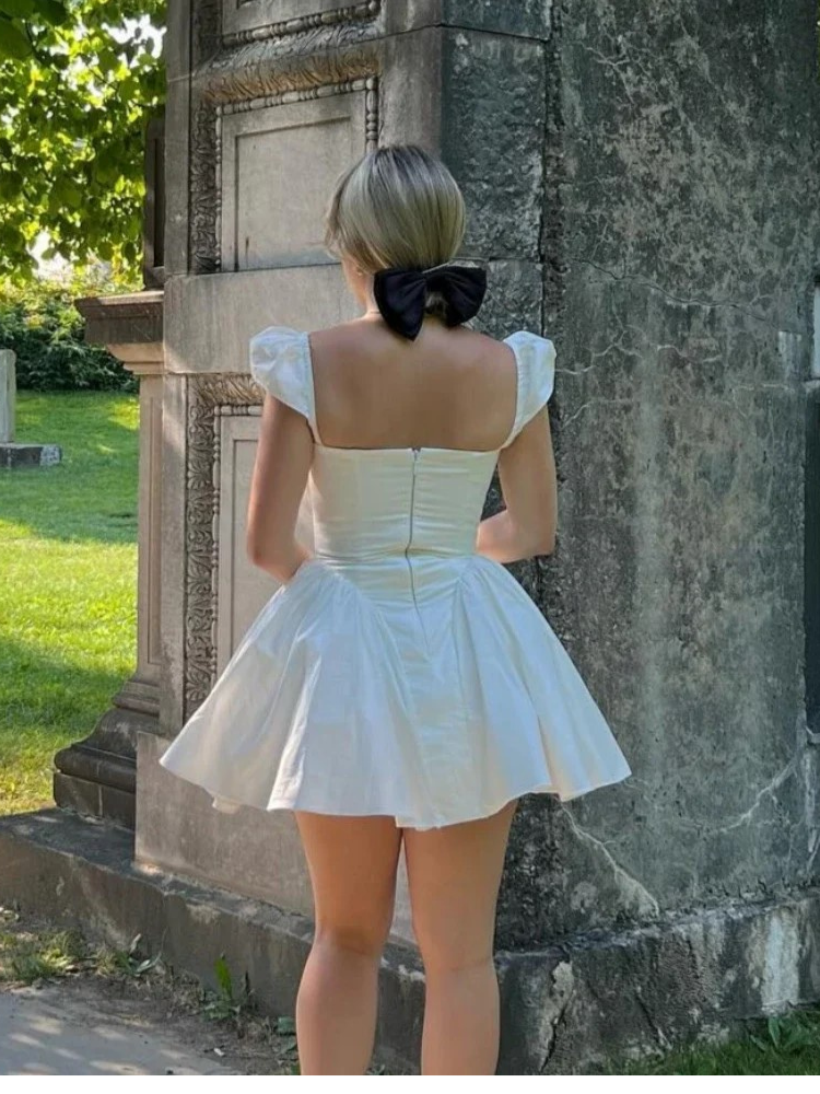 Colette - Mini Flare Dress in Porcelain White