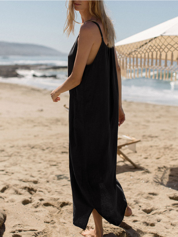 Averie - 100% Cotton Spaghetti Strap Beach Midi Dress