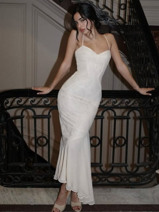 Celina - Maxi Bodycon Dress with Lace Detail in Champagne