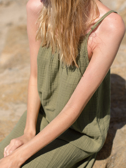 Averie - 100% Cotton Spaghetti Strap Beach Midi Dress