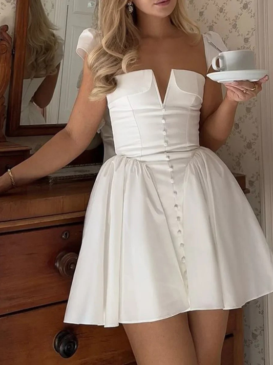 Colette - Mini Flare Dress in Porcelain White
