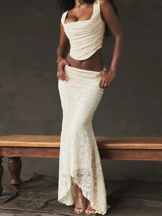 Sienna - Ivory Lace Crop Top & Maxi Skirt Set