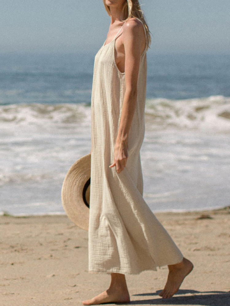 Averie - 100% Cotton Spaghetti Strap Beach Midi Dress