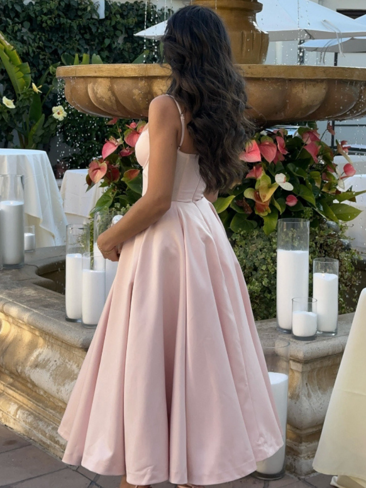 Aurora - Satin Bustier Flare Midi Dress