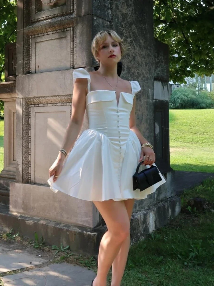 Colette - Mini Flare Dress in Porcelain White