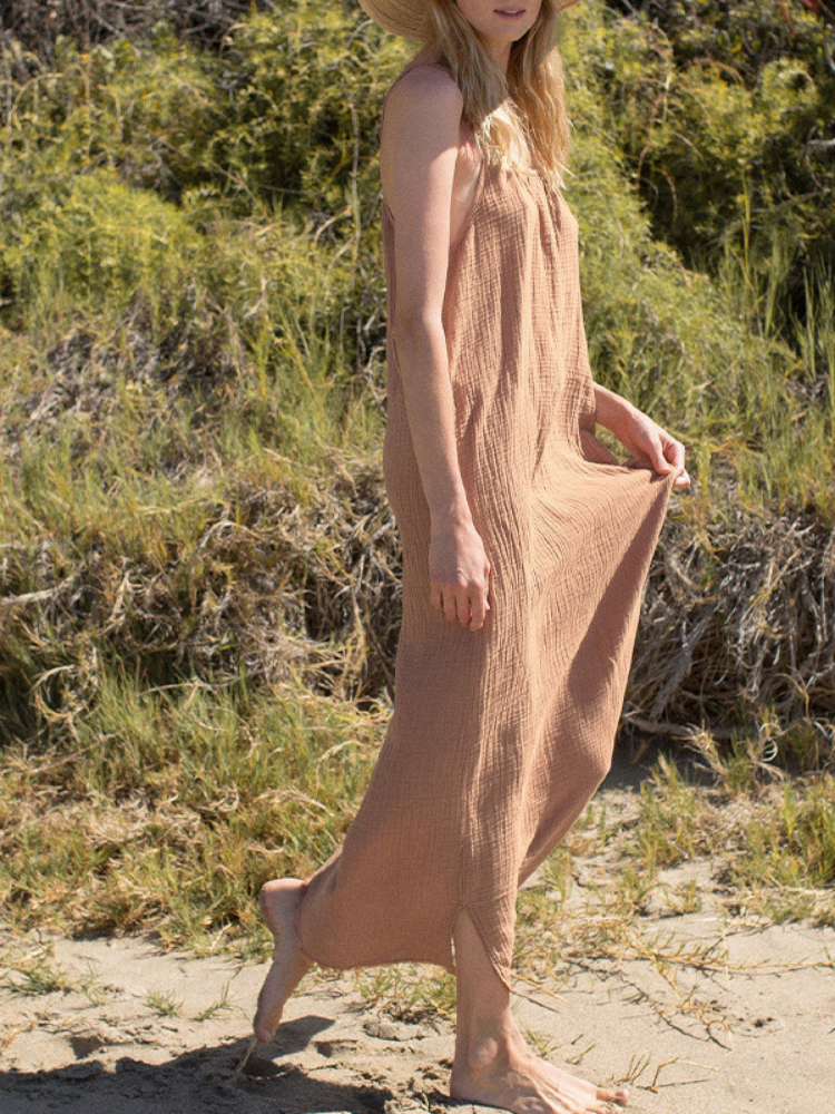 Averie - 100% Cotton Spaghetti Strap Beach Midi Dress