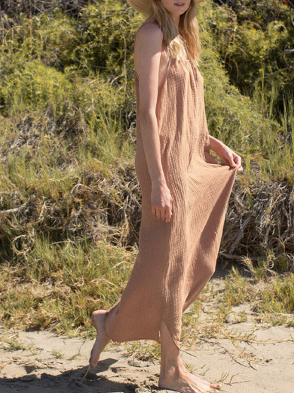 Averie - 100% Cotton Spaghetti Strap Beach Midi Dress