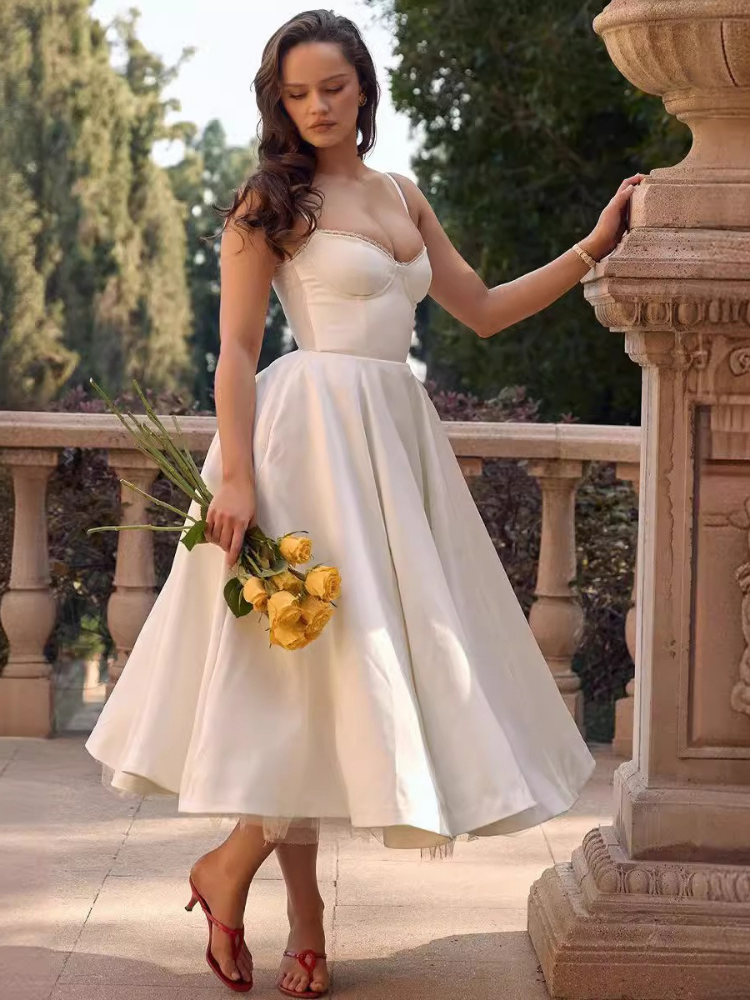 Aurora - Satin Bustier Flare Midi Dress