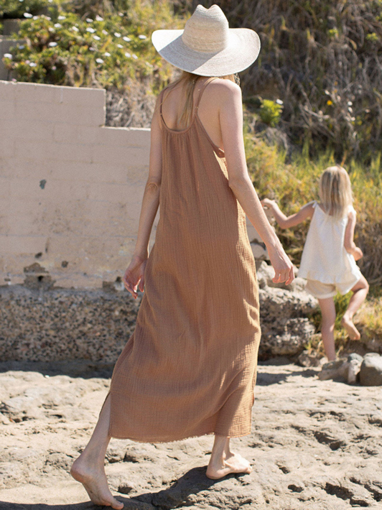 Averie - 100% Cotton Spaghetti Strap Beach Midi Dress