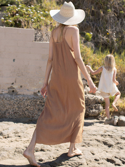 Averie - 100% Cotton Spaghetti Strap Beach Midi Dress